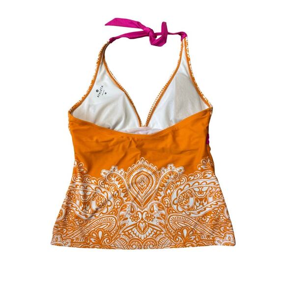 ATHLETA women's swim Tankini top, size Medium; Orange & Pink, halter style - Picture 2 of 5